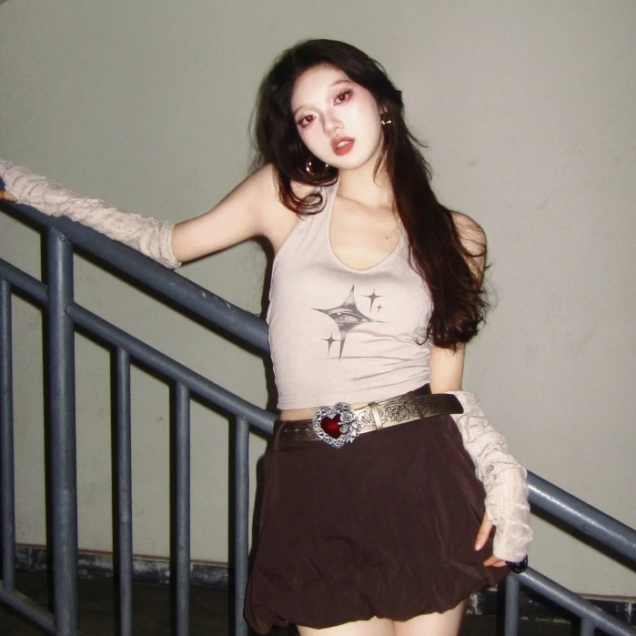 Áo vest cổ dây in hình cổ điển Cool Girl Y2k Mắt quỷ thời trang mùa hè giảm béo crop top