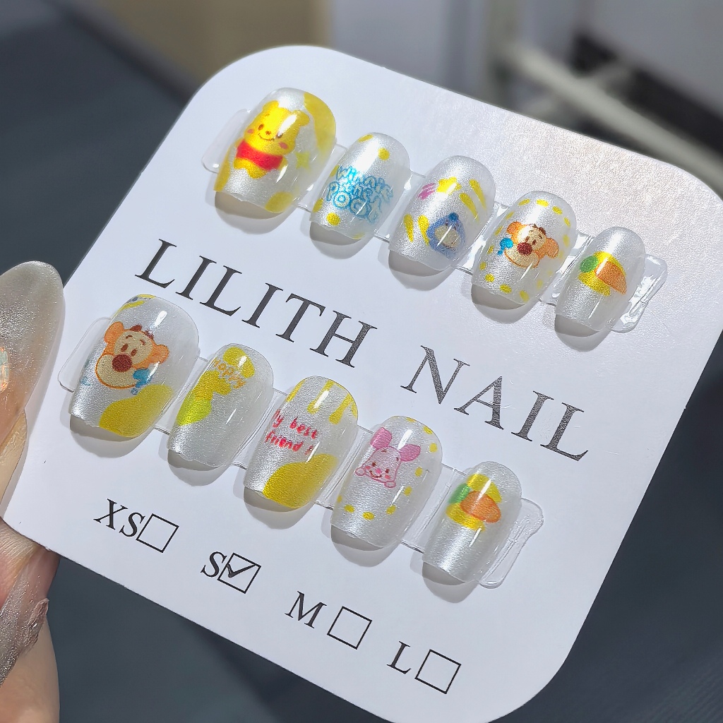 Winnie the Pooh móng tay giả mắt mèo Móng tay giả Nailbox Làm móng tay Miếng dán mắt mèo Winnie the Pooh và Tigger Phim hoạt hình