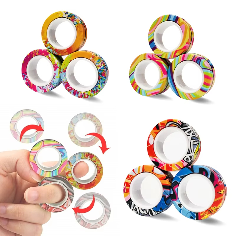 3 Chiếc Mới Nâng Cấp Fidget Từ Nhẫn Chống Căng Thẳng Đồ Chơi Nam Châm Nhiều Màu Sắc Spinner Nhẫn Giảm Căng Thẳng Đầu Ngón Tay Đồ Chơi Dành Cho Người Lớn