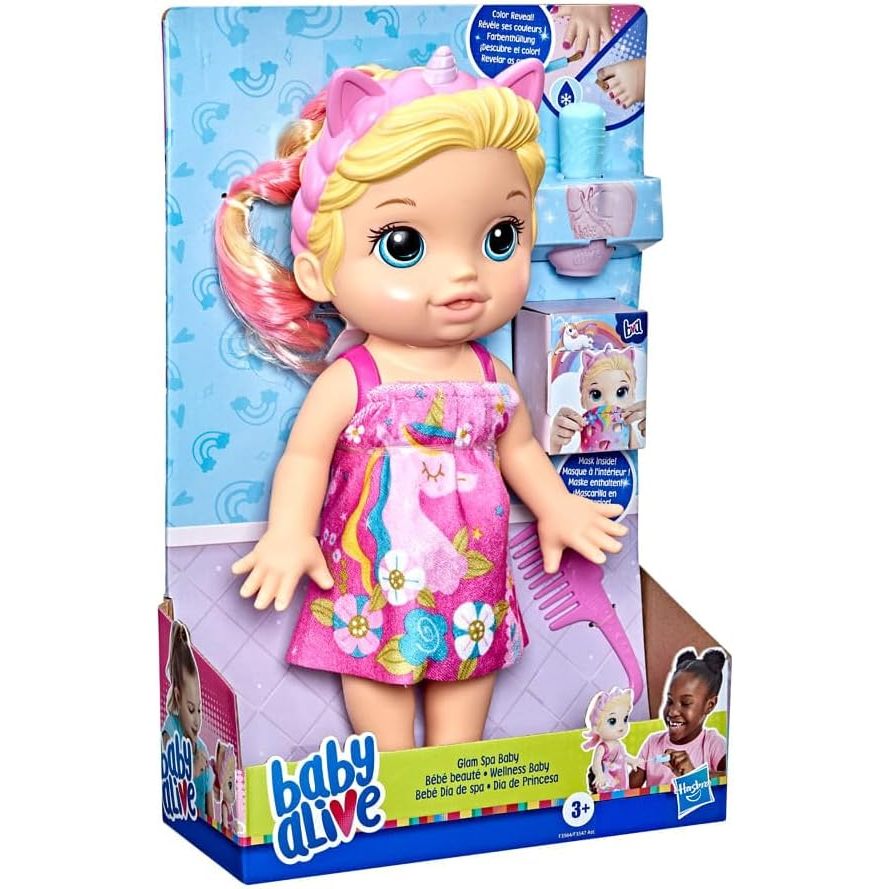 Baby Alive Glam Spa Búp bê bé Kỳ lân Đồ chơi trang điểm F3564