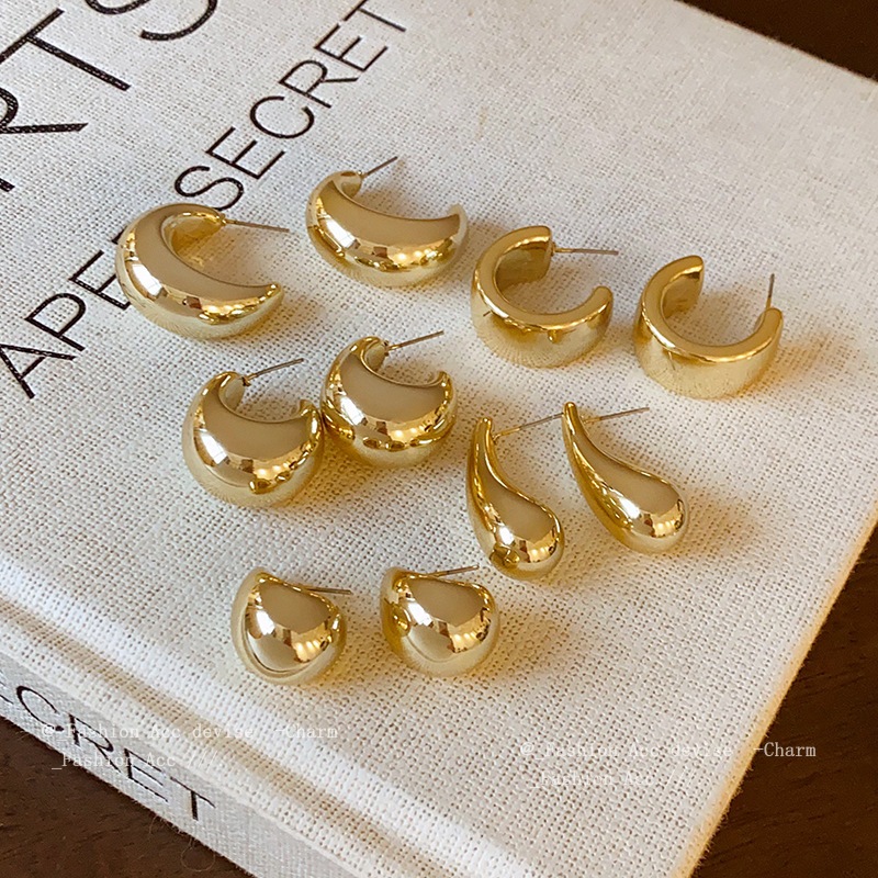 [Jewbeauty] Bông tai kim loại hình chữ C thả kim loại tiên tiến Bông tai châu Âu và Mỹ đơn giản thiết kế cá tính bông tai bán buôn nữ