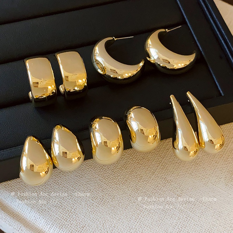 [Jewbeauty] Bông tai kim loại hình chữ C thả kim loại tiên tiến Bông tai châu Âu và Mỹ đơn giản thiết kế cá tính bông tai bán buôn nữ