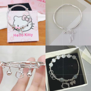 🍑peach🍑 Vòng tay HelloKitty bạc đáng yêu từ Hàn Quốc - Món quà hoàn hảo cho sinh nhật hoặc đi học