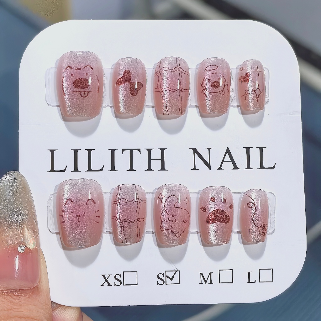 Puppy Line Cat móng tay giả mắt mèo Móng tay giả Nailbox Làm móng tay Miếng dán mắt mèo Hoạt hình