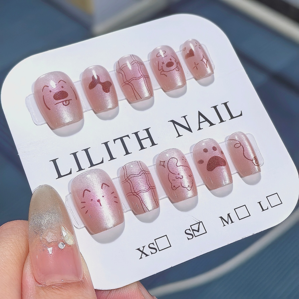 Puppy Line Cat móng tay giả mắt mèo Móng tay giả Nailbox Làm móng tay Miếng dán mắt mèo Hoạt hình