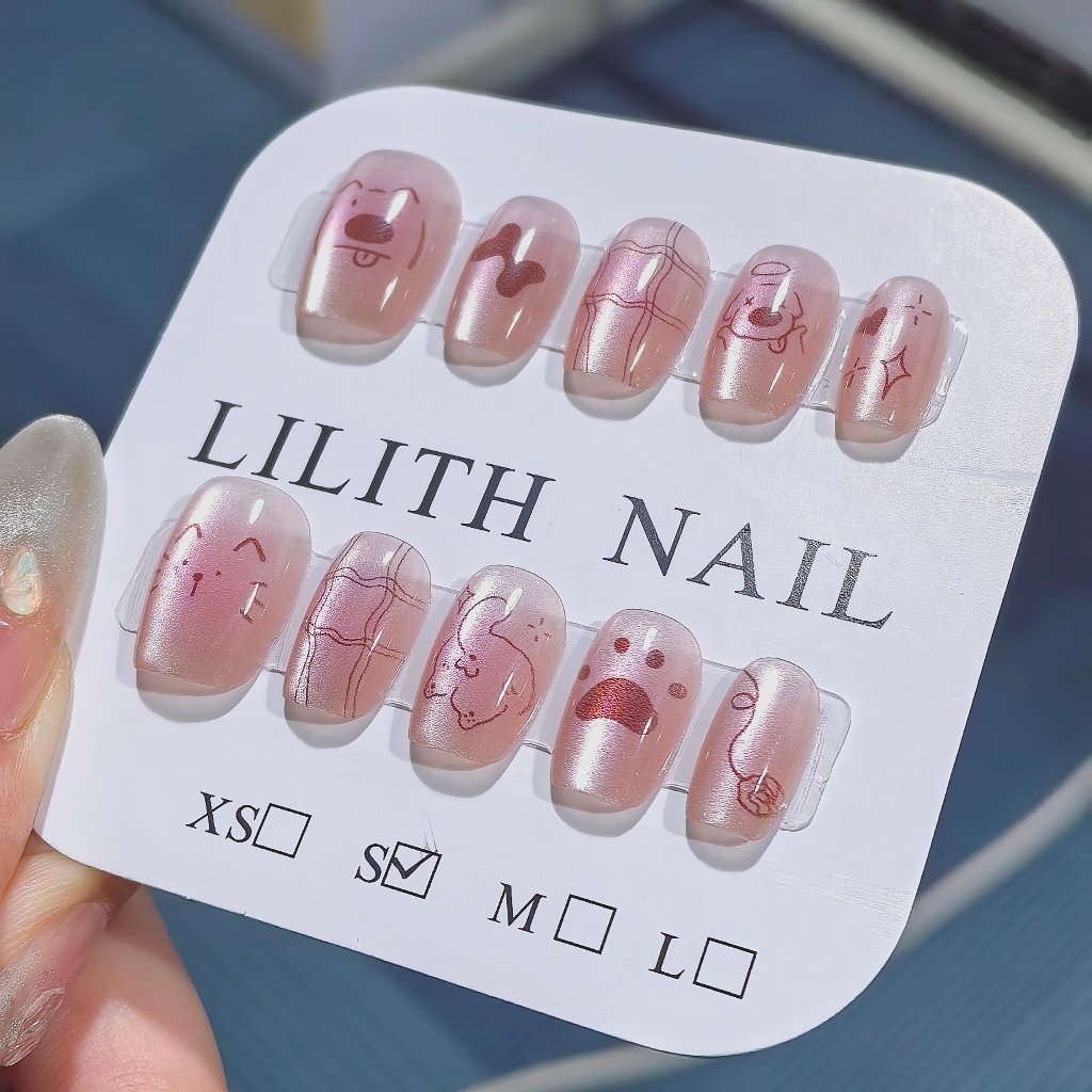 Puppy Line Cat móng tay giả mắt mèo Móng tay giả Nailbox Làm móng tay Miếng dán mắt mèo Hoạt hình