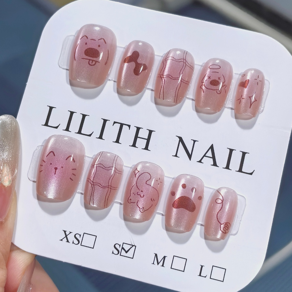 Puppy Line Cat móng tay giả mắt mèo Móng tay giả Nailbox Làm móng tay Miếng dán mắt mèo Hoạt hình