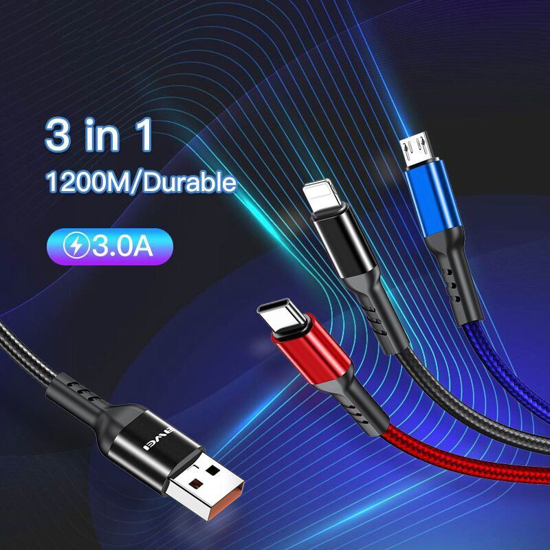 Ảnh Dây Sạc 3 đầu sạc nhanh Awei CL-971 120W Dây Sạc Đa Năng 1m dây sạc type c iP Micro 3