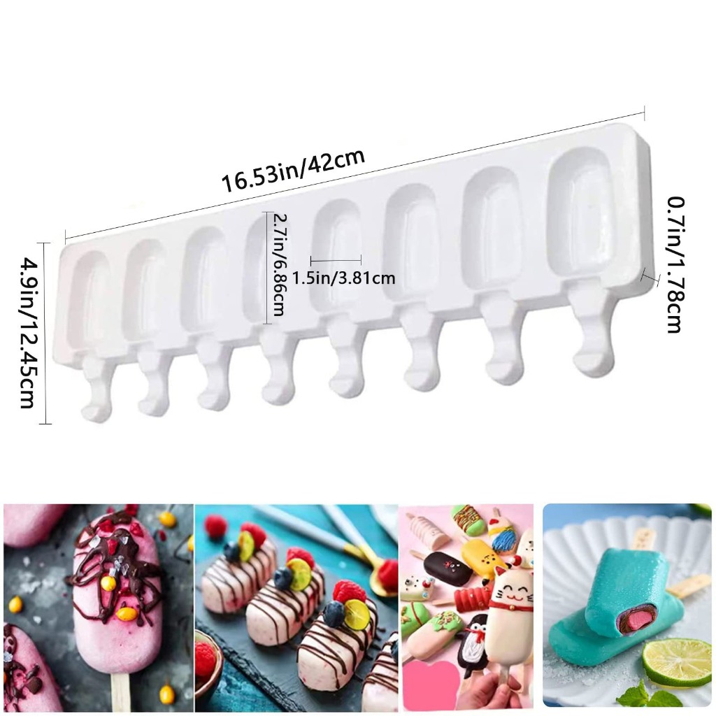 8 Khoang Silicon Trắng Kem Thanh Khuôn Có Thể Tái Sử Dụng DIY Hình Dạng Cổ Điển Máy Làm Kem | BigBuy360 - bigbuy360.vn