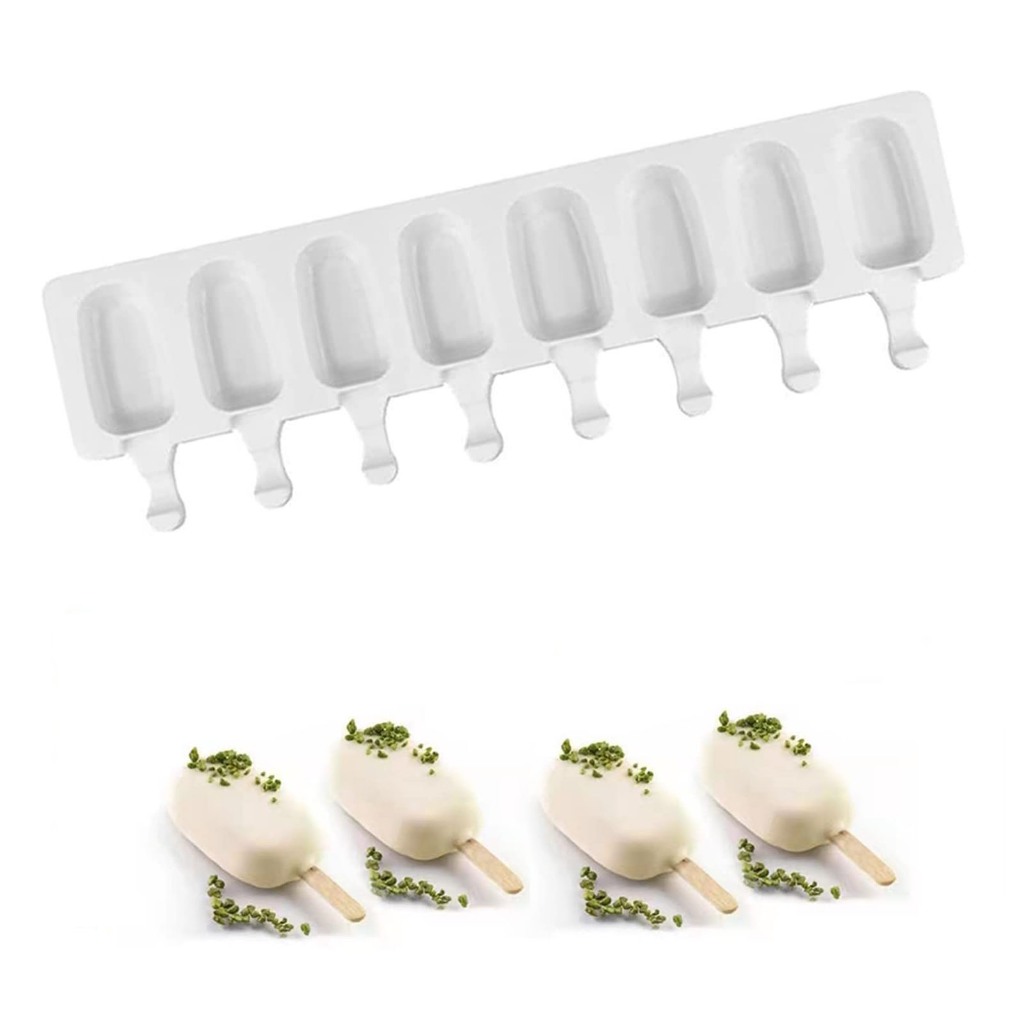 8 Khoang Silicon Trắng Kem Thanh Khuôn Có Thể Tái Sử Dụng DIY Hình Dạng Cổ Điển Máy Làm Kem