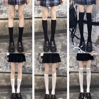 🍥jellycuty🍥 🧦Tất dài lolita siêu mỏng phong cách nữ sinh Nhật Bản , vớ nữ cổ cao trơn trắng đen