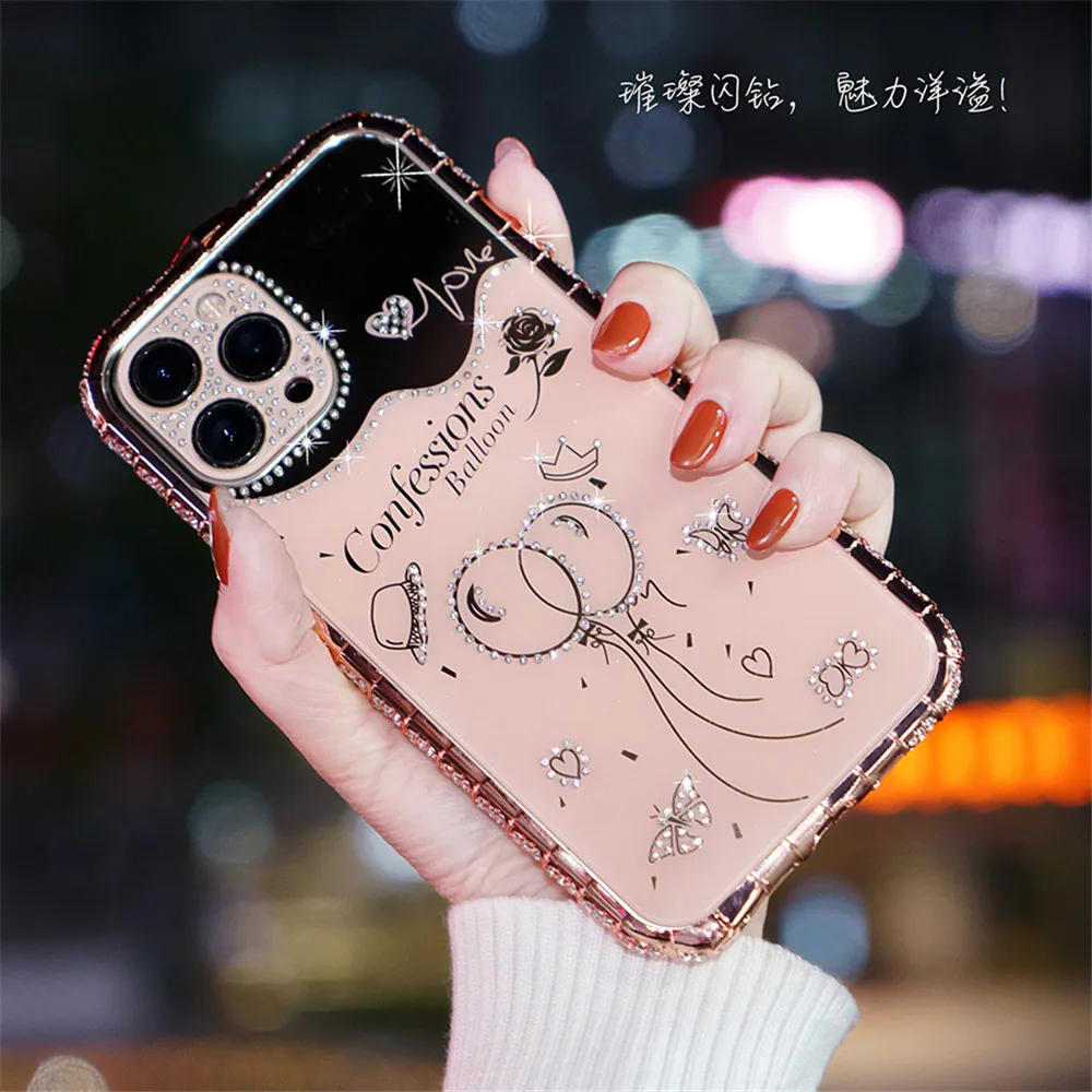 Kim Cương Khung Kim Loại Dành Cho iPhone 16 15 14 Plus 13 12 11 Pro Max Hợp Kim Nhôm Ốp điện thoại Bóng Họa Tiết Acrylic Mặt Sau Phim Bao