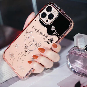 Kim Cương Khung Kim Loại Dành Cho iPhone 16 15 14 Plus 13 12 11 Pro Max Hợp Kim Nhôm Ốp điện thoại Bóng Họa Tiết Acrylic Mặt Sau Phim Bao
