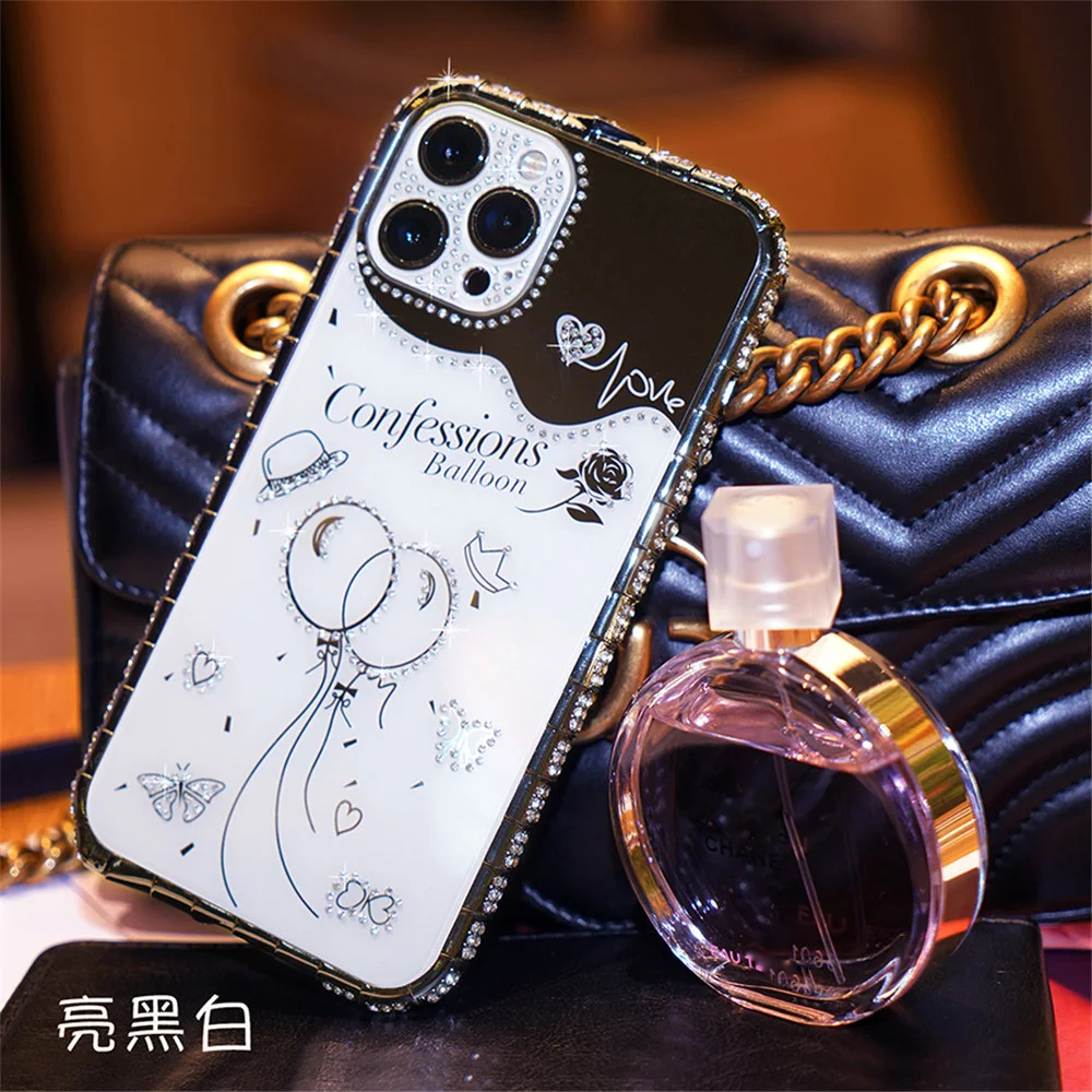 Kim Cương Khung Kim Loại Dành Cho iPhone 16 15 14 Plus 13 12 11 Pro Max Hợp Kim Nhôm Ốp điện thoại Bóng Họa Tiết Acrylic Mặt Sau Phim Bao