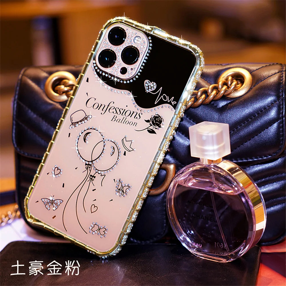 Kim Cương Khung Kim Loại Dành Cho iPhone 16 15 14 Plus 13 12 11 Pro Max Hợp Kim Nhôm Ốp điện thoại Bóng Họa Tiết Acrylic Mặt Sau Phim Bao