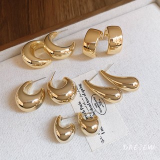 DREJEW kết cấu kim loại giả nữ, bông tai hình chữ C giọt nước, bông tai đa chức năng cá nhân thích hợp