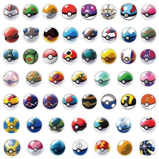 Bộ 50 Poke Ball Pokemon Hoạt Hình Dán DIY Guitar Vali Ván Trượt Laptop Điện Thoại Đồ Chơi Chống Thấm Nước