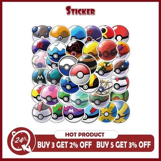 Bộ 50 Poke Ball Pokemon Hoạt Hình Dán DIY Guitar Vali Ván Trượt Laptop Điện Thoại Đồ Chơi Chống Thấm Nước