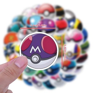 Bộ 50 Poke Ball Pokemon Hoạt Hình Dán DIY Guitar Vali Ván Trượt Laptop Điện Thoại Đồ Chơi Chống Thấm Nước