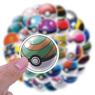Bộ 50 Poke Ball Pokemon Hoạt Hình Dán DIY Guitar Vali Ván Trượt Laptop Điện Thoại Đồ Chơi Chống Thấm Nước