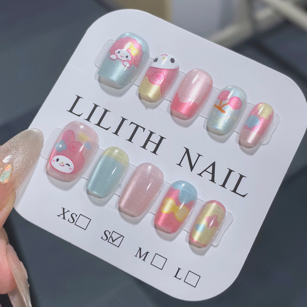 Melody Kitty móng tay giả mắt mèo Móng Tay Móng Tay Móng Tay Miếng Dán Móng Tay Mắt Mèo Sanrio