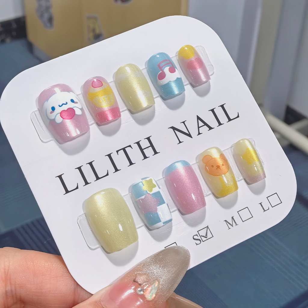 Quế Chó Mèo Mắt Móng Tay Giả Móng Tay Giả Nailbox Làm Móng Tay Miếng Dán Mắt Mèo Sanrio