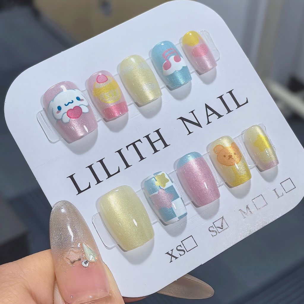 Quế Chó Mèo Mắt Móng Tay Giả Móng Tay Giả Nailbox Làm Móng Tay Miếng Dán Mắt Mèo Sanrio