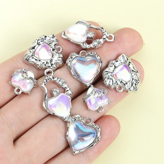 10 Chiếc Tinh Tế Dreamy Love Heart Series Giả Đá Mặt Trăng Thủy Tinh khảm Hợp Kim Quyến Rũ - Ngày Lễ Tình Nhân Lãng Mạn Cặp Đôi Trang Sức Quà Tặng Vòng Cổ Vòng Tay Bông Tai DIY Mặt Dây Kim Loại Bóng