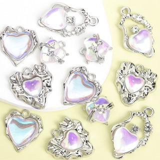 10 Chiếc Tinh Tế Dreamy Love Heart Series Giả Đá Mặt Trăng Thủy Tinh khảm Hợp Kim Quyến Rũ - Ngày Lễ Tình Nhân Lãng Mạn Cặp Đôi Trang Sức Quà Tặng Vòng Cổ Vòng Tay Bông Tai DIY Mặt Dây Kim Loại Bóng