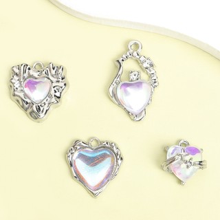 10 Chiếc Tinh Tế Dreamy Love Heart Series Giả Đá Mặt Trăng Thủy Tinh khảm Hợp Kim Quyến Rũ - Ngày Lễ Tình Nhân Lãng Mạn Cặp Đôi Trang Sức Quà Tặng Vòng Cổ Vòng Tay Bông Tai DIY Mặt Dây Kim Loại Bóng