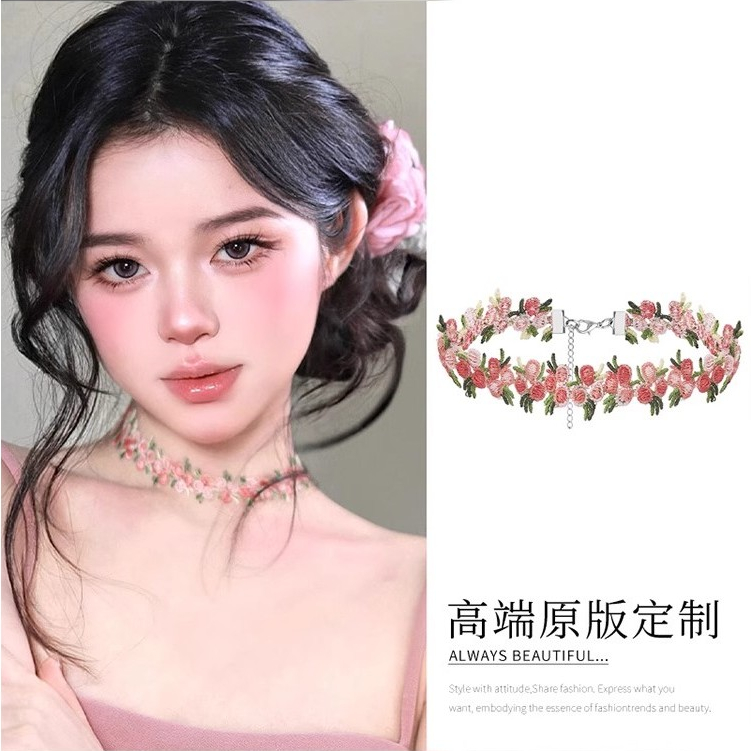 Hoa hồng choker xương đòn dây chuyền mùa thu đông thiểu số vòng cổ gió nguyên chất dành cho nữ
