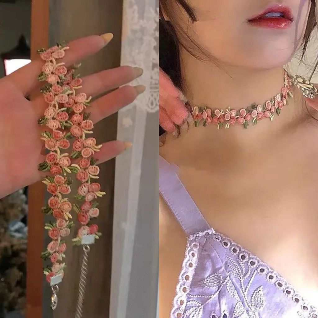 Hoa hồng choker xương đòn dây chuyền mùa thu đông thiểu số vòng cổ gió nguyên chất dành cho nữ