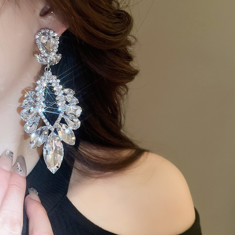 [Jewbeauty] Bông tai kim cương bạc kim cương thả bông tai nữ thiểu số cá tính phóng đại bông tai khí chất thời trang nhẹ sang trọng cảm giác cao cấp