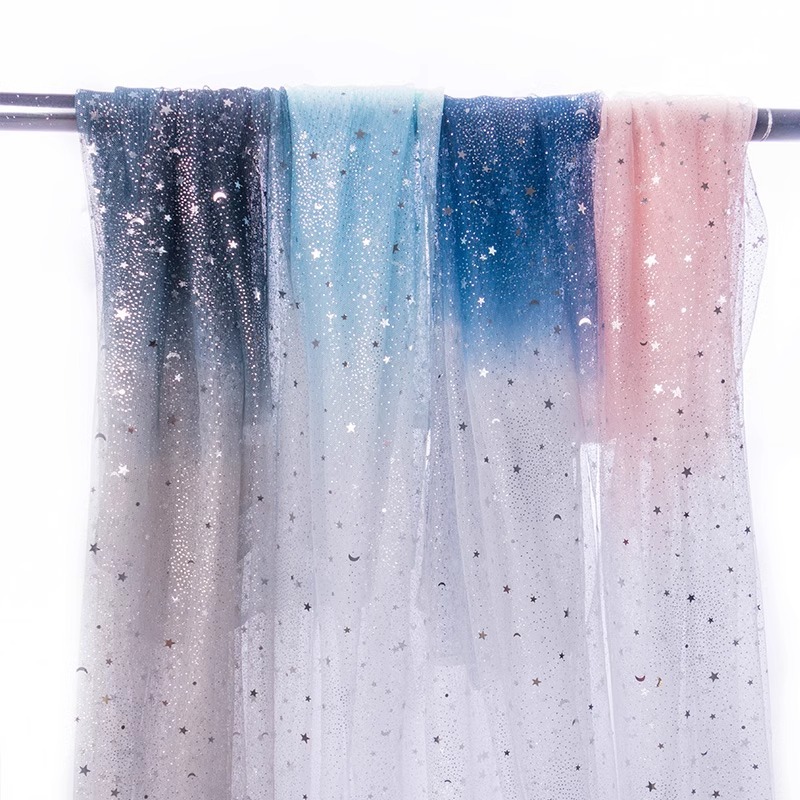 Gradient ngôi sao mặt trăng sequin lưới bạc chấm lưới polyester lấp lánh lưới váy tự làm vải 1 sân TJ5789