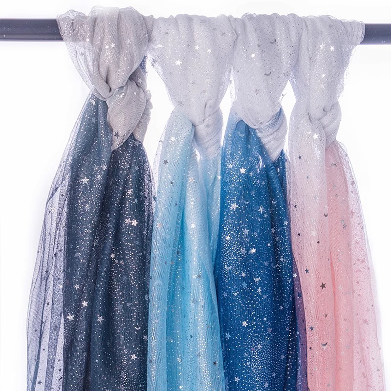 Gradient ngôi sao mặt trăng sequin lưới bạc chấm lưới polyester lấp lánh lưới váy tự làm vải 1 sân TJ5789