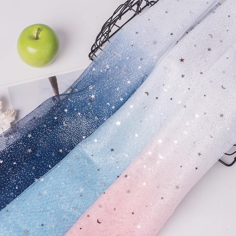 Gradient ngôi sao mặt trăng sequin lưới bạc chấm lưới polyester lấp lánh lưới váy tự làm vải 1 sân TJ5789