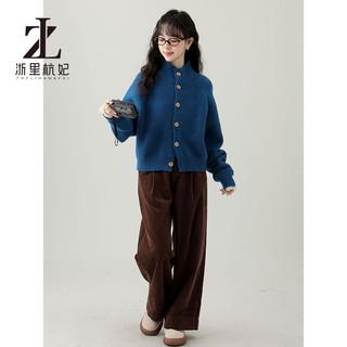 ZHELIHANGFEI Áo len Cardigan cổ đứng dành cho nữ Áo len dệt kim rộng rãi