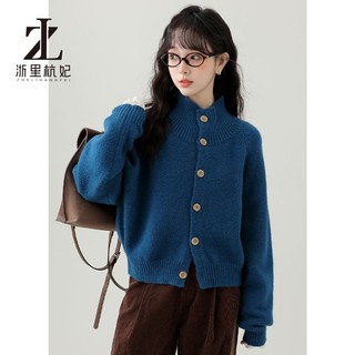 ZHELIHANGFEI Áo len Cardigan cổ đứng dành cho nữ Áo len dệt kim rộng rãi