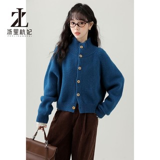 ZHELIHANGFEI Áo len Cardigan cổ đứng dành cho nữ Áo len dệt kim rộng rãi