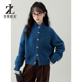 ZHELIHANGFEI Áo len Cardigan cổ đứng dành cho nữ Áo len dệt kim rộng rãi