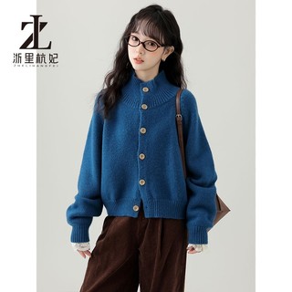 ZHELIHANGFEI Áo len Cardigan cổ đứng dành cho nữ Áo len dệt kim rộng rãi