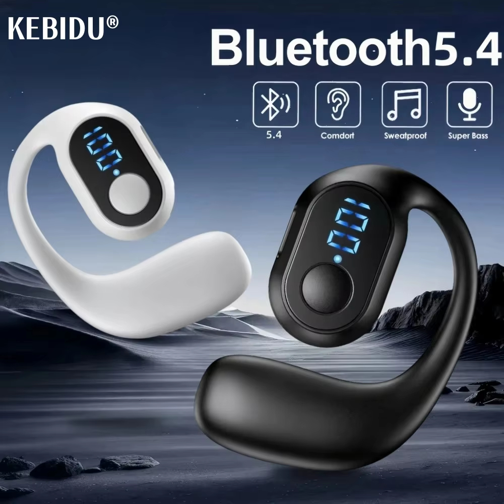 Tai nghe không dây Bluetooth 5.4 Tai nghe dẫn truyền xương nhẹ Tai nghe Móc tai Màn hình LED Gọi HD Mic Âm thanh vòm Tai nghe
