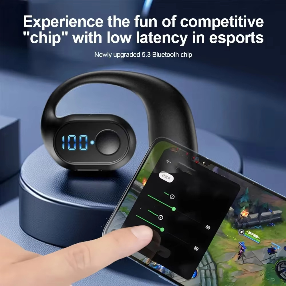 Tai nghe không dây Bluetooth 5.4 Tai nghe dẫn truyền xương nhẹ Tai nghe Móc tai Màn hình LED Gọi HD Mic Âm thanh vòm Tai nghe