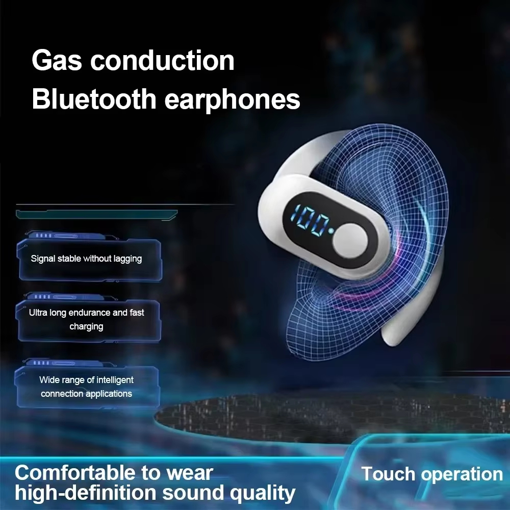 Tai nghe không dây Bluetooth 5.4 Tai nghe dẫn truyền xương nhẹ Tai nghe Móc tai Màn hình LED Gọi HD Mic Âm thanh vòm Tai nghe