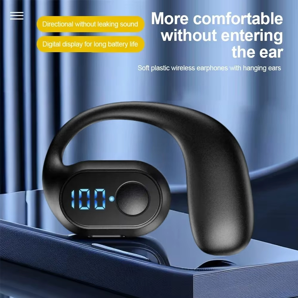 Tai nghe không dây Bluetooth 5.4 Tai nghe dẫn truyền xương nhẹ Tai nghe Móc tai Màn hình LED Gọi HD Mic Âm thanh vòm Tai nghe