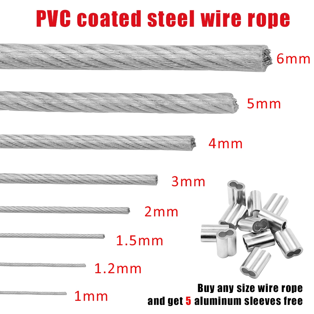 Đường kính 1 / 1.2 / 1.5 / 2 / 3 / 4 / 5 / 6mm 304PVC Dây thép mềm bọc dây thép không gỉ