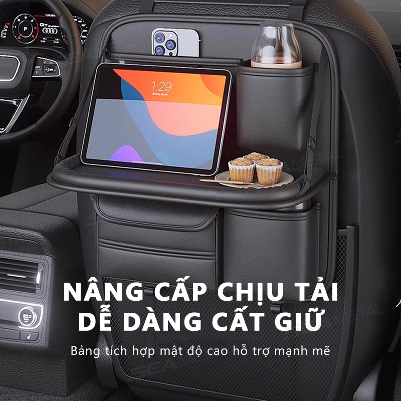 túi đựng đồ sau ghế ô tô SEAMETAL Da PU Đa Năng Treo Túi Gấp Bàn Thùng Rác Có Thể Bảo