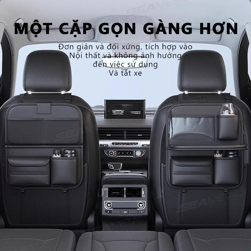 túi đựng đồ sau ghế ô tô SEAMETAL Da PU Đa Năng Treo Túi Gấp Bàn Thùng Rác Có Thể Bảo