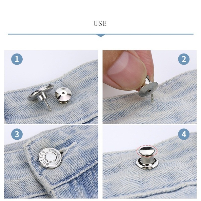 [Yunyuan] 4 Cái / bộ Nút quần jean kẹp thắt lưng không cần đinh bằng kim loại Nút không có đường may có thể tháo rời Khóa hình chữ I đa năng Khóa thắt lưng có thể điều chỉnh