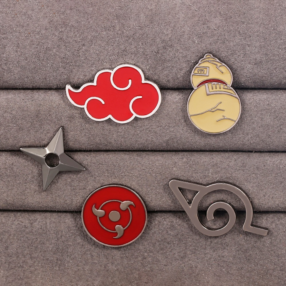 【 Yunyuan 】 4 Cái / bộ Naruto Series Ngoại Vi Thổ Cẩm Hoạt Hình Akatsuki Tổ Chức Sharingan Rebellion Naruto Logo Shuriken Huy Hiệu